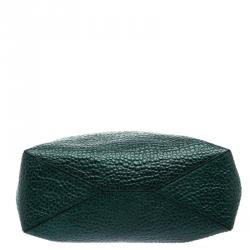 Pre Owned Burberry Emerald Green Grain Leather Lindburn Hobo