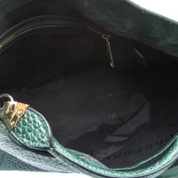 Pre Owned Burberry Emerald Green Grain Leather Lindburn Hobo