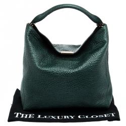 Pre Owned Burberry Emerald Green Grain Leather Lindburn Hobo