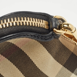 Pre Owned Burberry Black/Beige House Check Canvas and Leather Abbingdon Clutch Bag