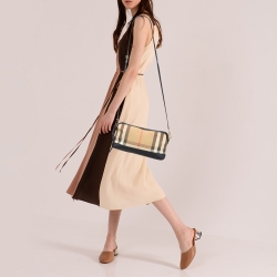 Pre Owned Burberry Black/Beige House Check Canvas and Leather Abbingdon Clutch Bag