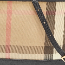 Pre Owned Burberry Black/Beige House Check Canvas and Leather Abbingdon Clutch Bag