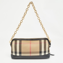 Pre Owned Burberry Black/Beige House Check Canvas and Leather Abbingdon Clutch Bag