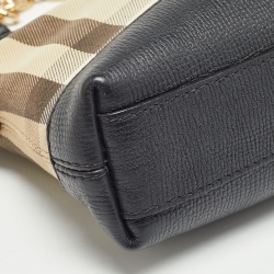 Pre Owned Burberry Black/Beige House Check Canvas and Leather Abbingdon Clutch Bag