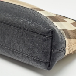 Pre Owned Burberry Black/Beige House Check Canvas and Leather Abbingdon Clutch Bag