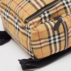Burberry Beige/Black Vintage Check Nylon Large Rucksack Backpack