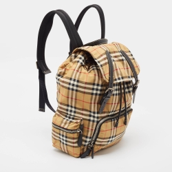 Burberry Beige/Black Vintage Check Nylon Large Rucksack Backpack