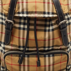 Burberry Beige/Black Vintage Check Nylon Large Rucksack Backpack