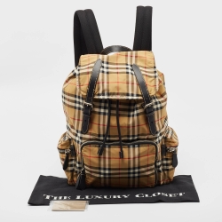 Burberry Beige/Black Vintage Check Nylon Large Rucksack Backpack