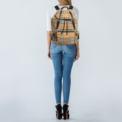 Burberry Beige/Black Vintage Check Nylon Large Rucksack Backpack