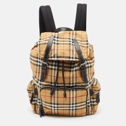 Burberry Beige/Black Vintage Check Nylon Large Rucksack Backpack