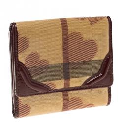Pre Owned Burberry Burgundy Nova Check Canvas Heart Compact Wallet