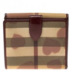 Pre Owned Burberry Burgundy Nova Check Canvas Heart Compact Wallet