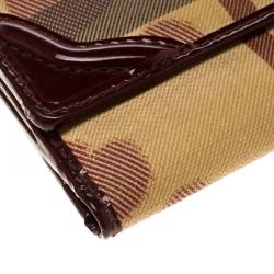 Pre Owned Burberry Burgundy Nova Check Canvas Heart Compact Wallet