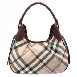 Pre Owned Burberry Burgundy Embossed Nova Check Vinyl Small Brooklyn Hobo