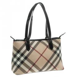 Pre Owned Burberry Beige/Black Nova Check Coated Canvas Nickie Tote