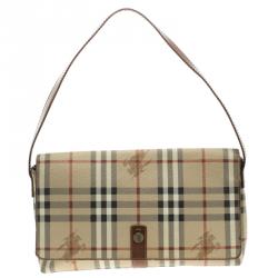 Pre Owned Burberry Copper Haymarket Check PVC Shoulder Bag