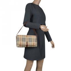 Pre Owned Burberry Copper Haymarket Check PVC Shoulder Bag