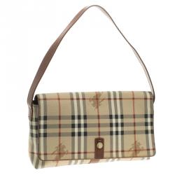 Pre Owned Burberry Copper Haymarket Check PVC Shoulder Bag