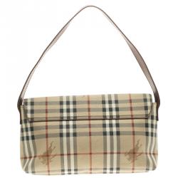 Pre Owned Burberry Copper Haymarket Check PVC Shoulder Bag