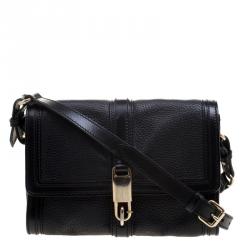 Pre Owned Burberry Black Pebbled Leather Shoulder Bag
