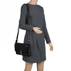 Pre Owned Burberry Black Pebbled Leather Shoulder Bag