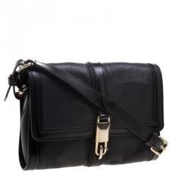 Pre Owned Burberry Black Pebbled Leather Shoulder Bag