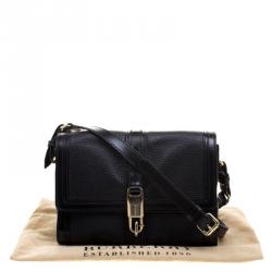 Pre Owned Burberry Black Pebbled Leather Shoulder Bag
