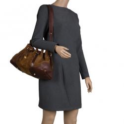 Pre Owned Burberry Brown Suede and Leather Drawstring Hobo