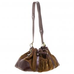 Pre Owned Burberry Brown Suede and Leather Drawstring Hobo