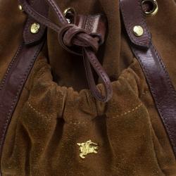 Pre Owned Burberry Brown Suede and Leather Drawstring Hobo