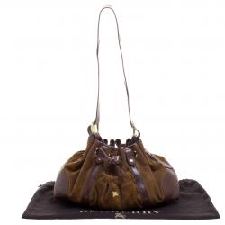 Pre Owned Burberry Brown Suede and Leather Drawstring Hobo