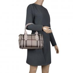 Pre Owned Burberry Beige Smoked Check PVC Chester Bowling Bag