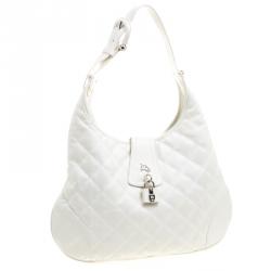 Pre Owned Burberry White Quilted Leather Brooke Hobo