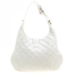 Pre Owned Burberry White Quilted Leather Brooke Hobo
