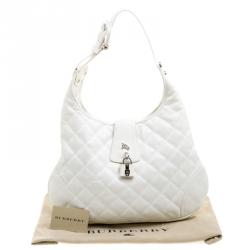 Pre Owned Burberry White Quilted Leather Brooke Hobo