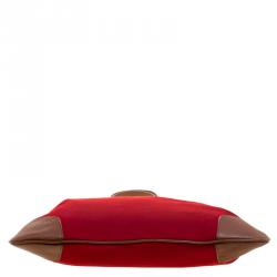 Pre Owned Burberry Red/Brown Canvas and Leather Stowell Roll Up Tote
