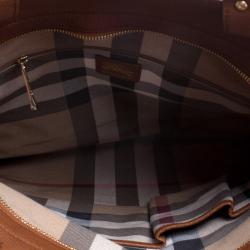 Pre Owned Burberry Red/Brown Canvas and Leather Stowell Roll Up Tote