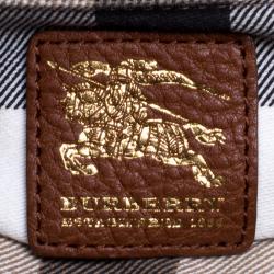 Pre Owned Burberry Red/Brown Canvas and Leather Stowell Roll Up Tote