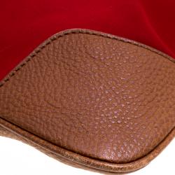 Pre Owned Burberry Red/Brown Canvas and Leather Stowell Roll Up Tote