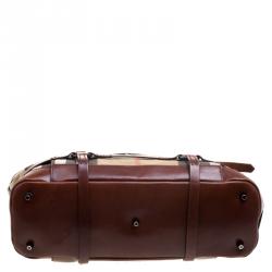Pre Owned Burberry Brown Leather Bridle House Check Canvas Satchel