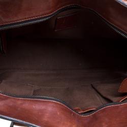 Pre Owned Burberry Brown Leather Bridle House Check Canvas Satchel