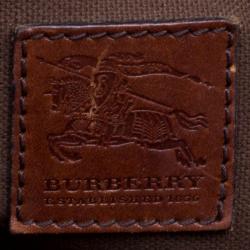 Pre Owned Burberry Brown Leather Bridle House Check Canvas Satchel