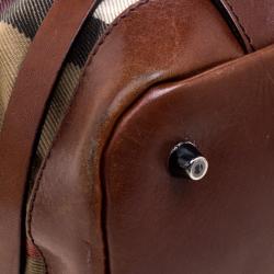 Pre Owned Burberry Brown Leather Bridle House Check Canvas Satchel