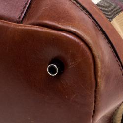 Pre Owned Burberry Brown Leather Bridle House Check Canvas Satchel