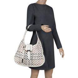Pre Owned Burberry White House Check Patent Leather and PVC Brooke Hobo