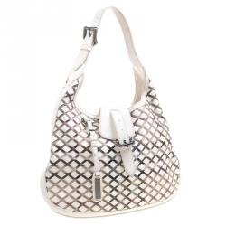 Pre Owned Burberry White House Check Patent Leather and PVC Brooke Hobo