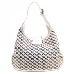 Pre Owned Burberry White House Check Patent Leather and PVC Brooke Hobo