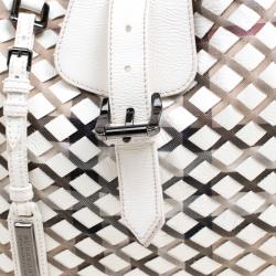 Pre Owned Burberry White House Check Patent Leather and PVC Brooke Hobo