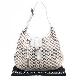 Pre Owned Burberry White House Check Patent Leather and PVC Brooke Hobo